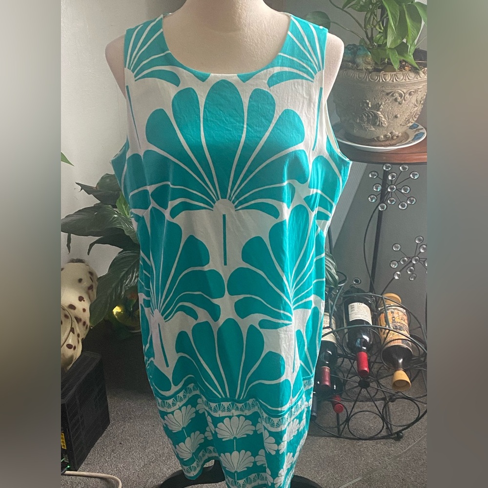 London Times Teal and White Floral Dress Size 16